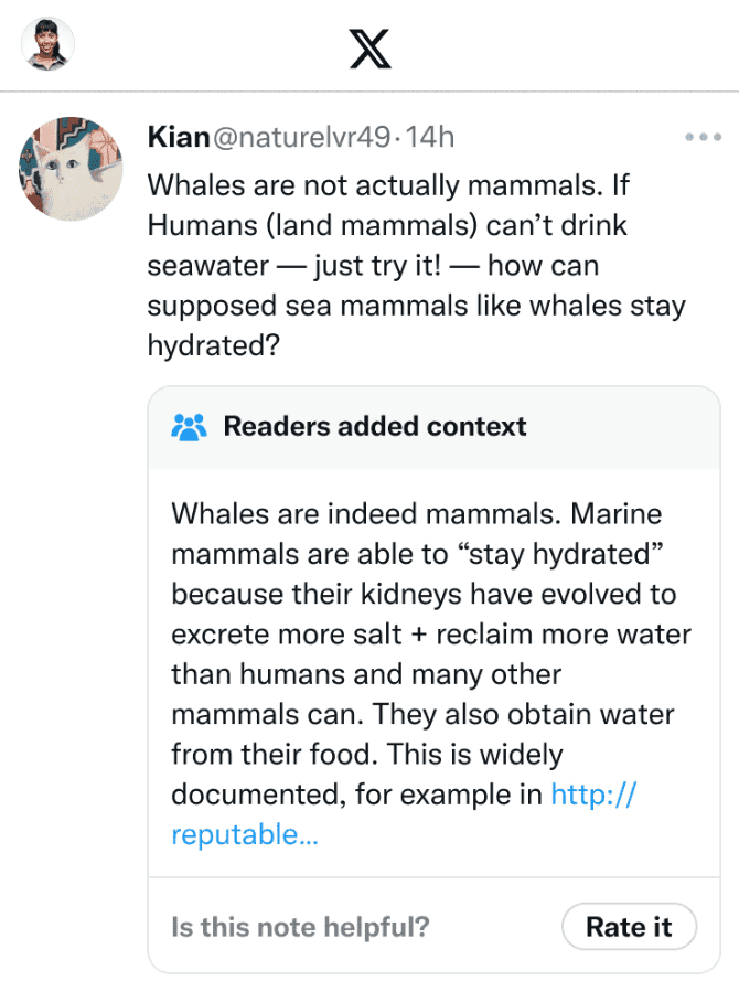 Example of Twitter Community Notes providing context to a tweet